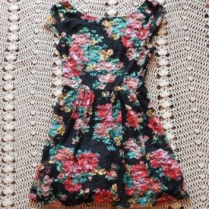 B Darlin Floral Dress - Black with Multicolor Design